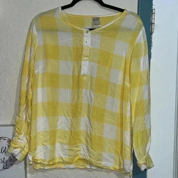 Blair yellow Gingham Popover Top size large - Picture 3 of 5